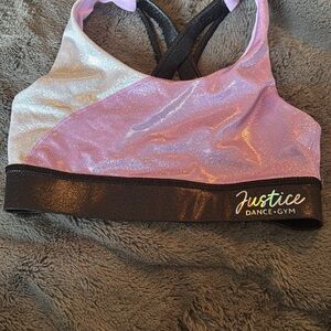 Justice Shimmer Pink and White Sports Bra